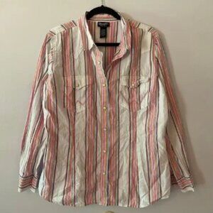 Wrangler Retro Women's size XL Pink White Stripe Western Long Sleeve Pearl Snap